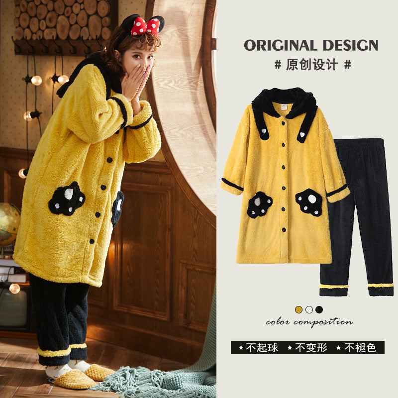 Wholesale Shu Cotton Velvet Autumn and Winter Thickened Outer Wear Flannel Set Pajamas